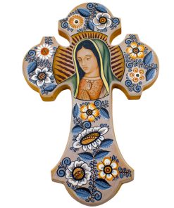 Cruz de Barro Bruñido con imagen de Virgen de Guadalupe